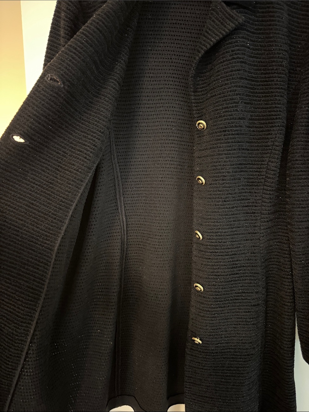 St. John Women’s Black Knit Button-Front Coat - Picture 6 of 8